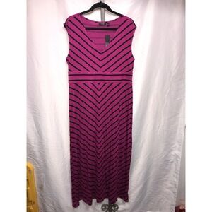 APT 9 Maxi Dress Magenta Black Stripe Sleeveless V-Neck Women's XL